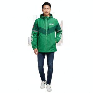 Grab Green Hooded Jacket Windbreaker Reflective Accents Size XL Official New